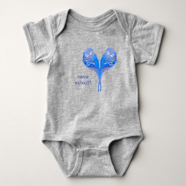 Blue budgie baby bodysuit (Front)