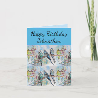 Blue Budgie Budgies Art Watercolor Birds Mens Name Card