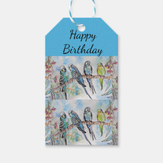 Blue Budgie Budgies Art Watercolor Birds Mens Name Gift Tags