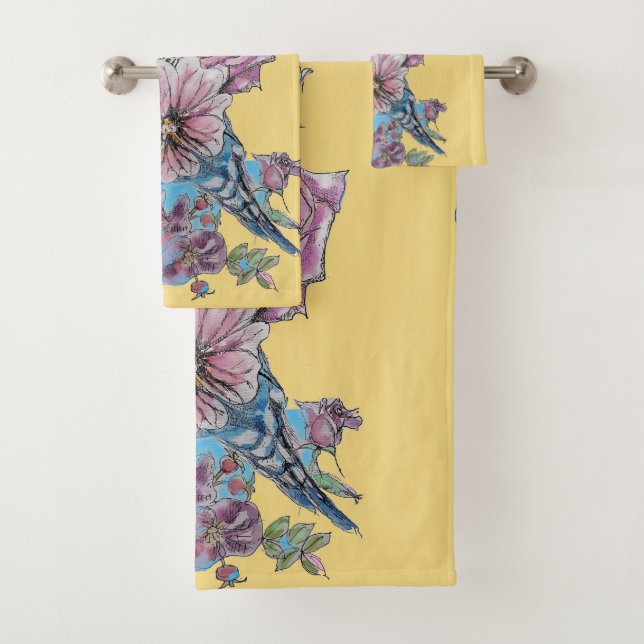 Blue Budgie Budgies Cute Colorful Yellow Towel Set (Insitu)