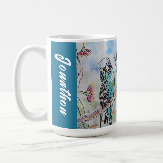 Blue Budgie Budgies Parrots Husbands Mens Name Coffee Mug (Left)
