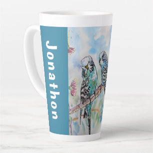 Blue Budgie Budgies Parrots Husbands Mens Name Latte Mug
