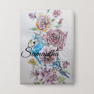 Blue Budgie Budgies Rose Flower floral Key Ring