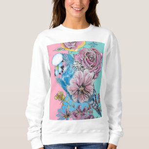 Blue Budgie Budgies Rose Flower floral Key Ring Sweatshirt
