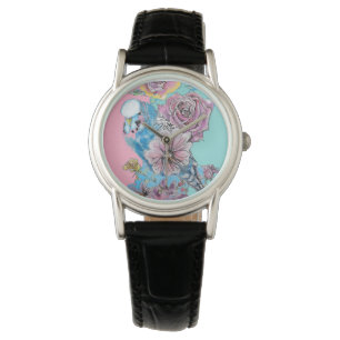 Blue Budgie Budgies Rose Flower floral Key Ring Watch