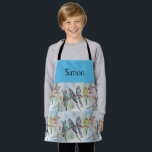 Blue Budgie Budgies Watercolor art Boys Kids Apron<br><div class="desc">Blue Budgie Budgies Watercolor art Boys Kids Apron,  with a fully customizable name. This lovely art apron,  would compliment any occasion. Designed from one of my original flower paintings.</div>