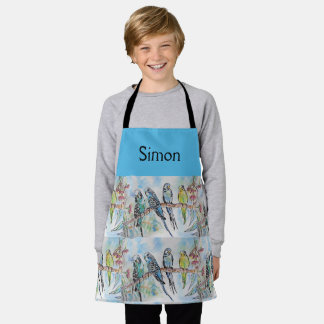 Blue Budgie Budgies Watercolor art Boys Kids Apron