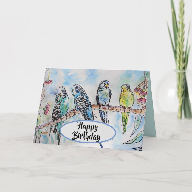 Blue Budgie Budgies Watercolor Painting Bird Card (Front)