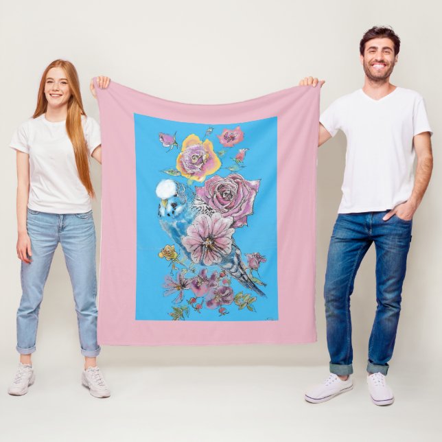Blue Budgie Cute Whimsical Pink Blue Girls Baby Bl Fleece Blanket (In Situ)