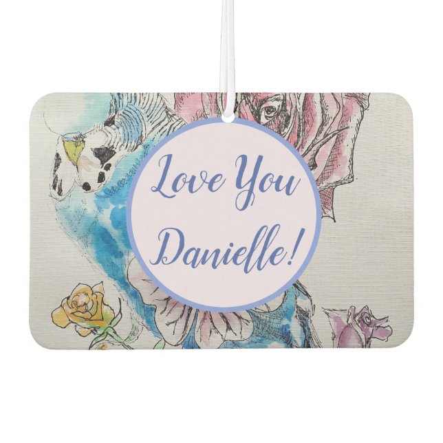 Blue Budgie heart floral Flower Car Air Freshener (Front)