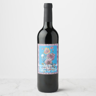 Blue Budgie Lilac floral Wedding Wine Bottle Label