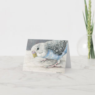Blue Budgie Parakeet Art Note Card