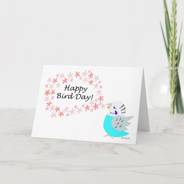 Blue Budgie Parakeet Budgerigar Happy Birthday Card (Front)