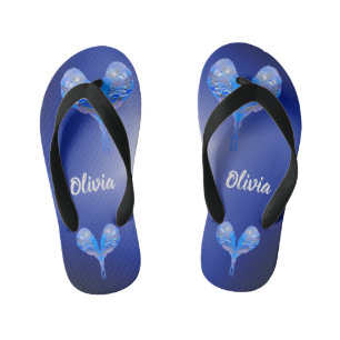 Blue budgie personalizable kid's flip flops