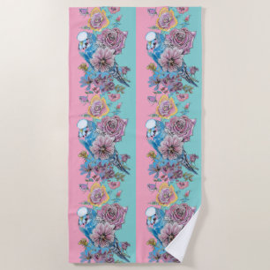 Blue Budgie & Rose Floral Budgerigar Bird Birds Beach Towel