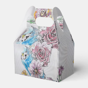 Blue Budgie & Rose Floral Party Cake Favor Box