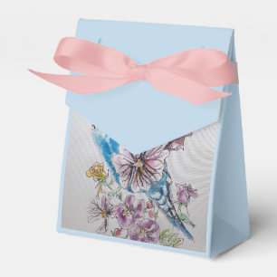 Blue Budgie & Rose Floral Party Cake Favor Box
