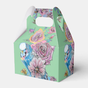 Blue Budgie & Rose Floral Party Cake Favor Box