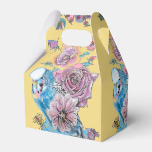 Blue Budgie & Rose Floral Party Cake Favor Box