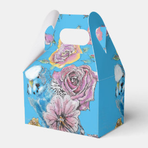 Blue Budgie & Rose Floral Party Cake Favor Box