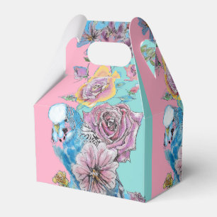 Blue Budgie & Rose Floral Party Cake Favor Box