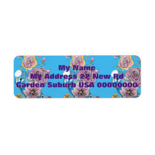 Blue Budgie Rose flower Return Address Labels