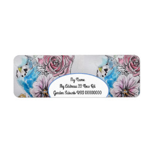 Blue Budgie Rose Watercolour Return Address Labels