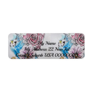 Blue Budgie Rose Watercolour Return Address Labels