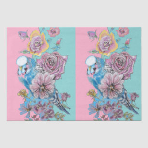 Blue Budgie Roses Floral Pattern flower Watercolor Tissue Paper