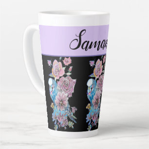 Blue Budgie Roses Lavender purple Art Painting Mug