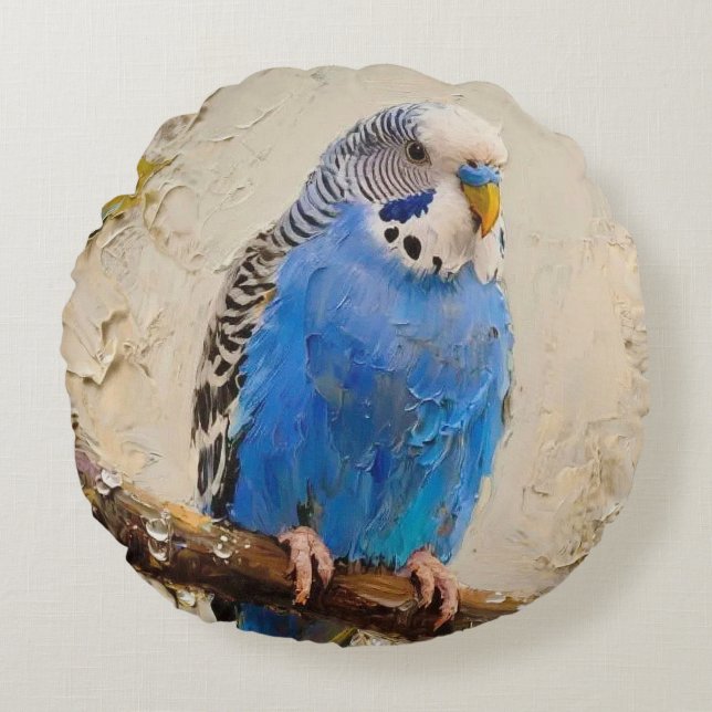 Blue Budgie Round Cushion (Front)