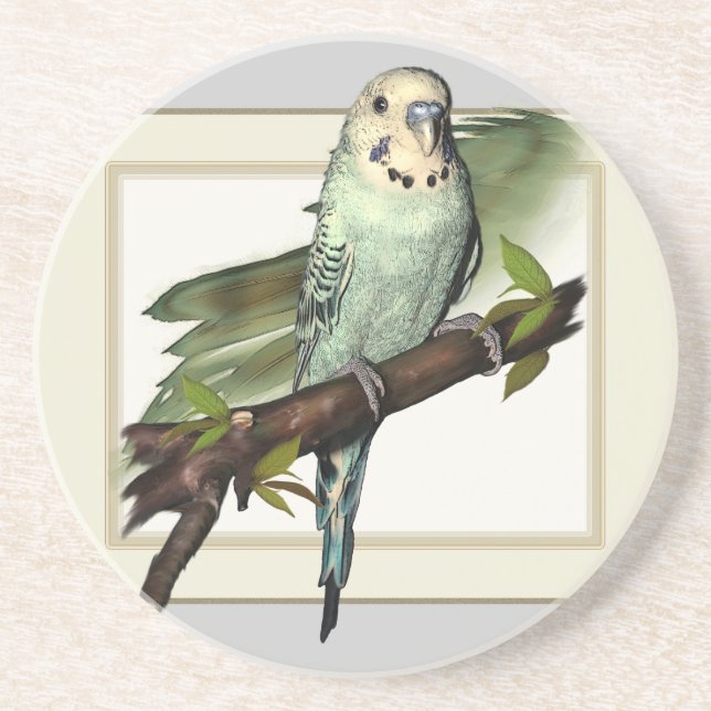 Blue Budgie Sandstone Coaster (Front)