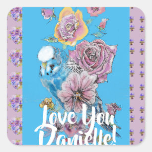 Blue Budgie Watercolor floral Ladies Sticker