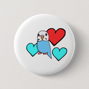 Blue Budgie with Hearts 6 Cm Round Badge