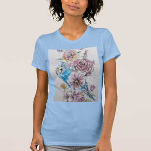 Blue Budgie With Roses Watercolour Womans T Shirt