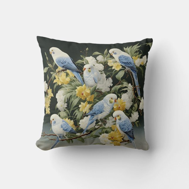 Blue Budgies Cushion (Front)