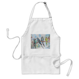 Blue Budgies Sitting Watercolour Kitchen Apron
