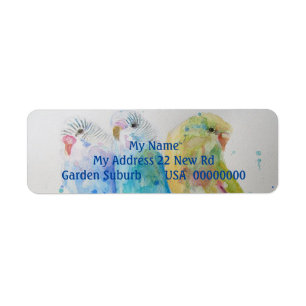 Blue Budgies Watercolour Return Address Labels
