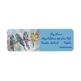 Blue Budgies Watercolour Return Address Labels