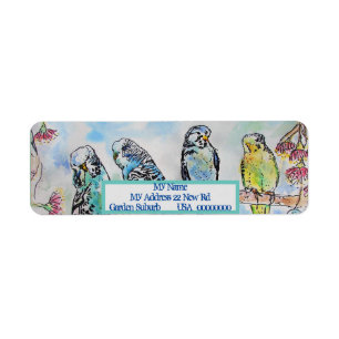 Blue Budgies Watercolour Return Address Labels