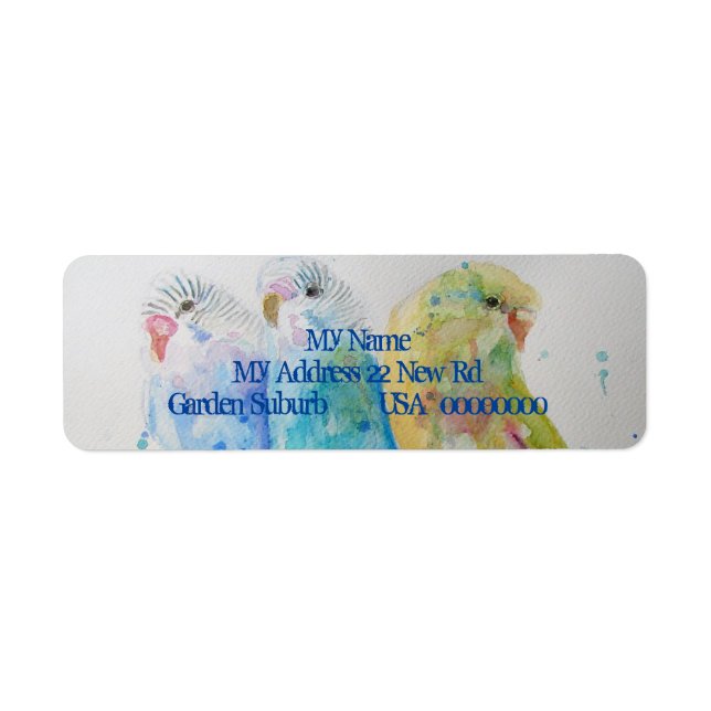 Blue Budgies Watercolour Return Address Labels (Front)