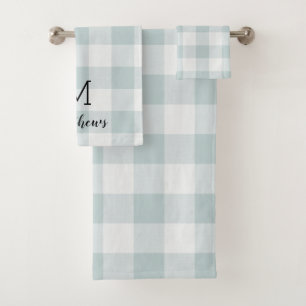 Blue Buffalo Check Monogram Modern Farmhouse Bath Towel Set