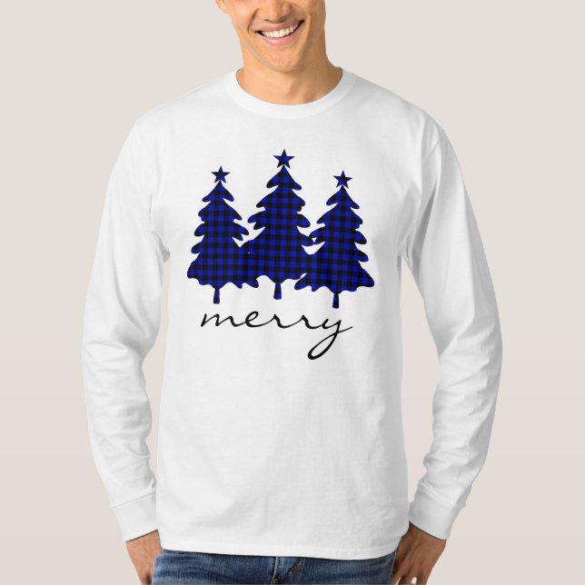 Blue Buffalo Check Pine Trees T-Shirt (Front)