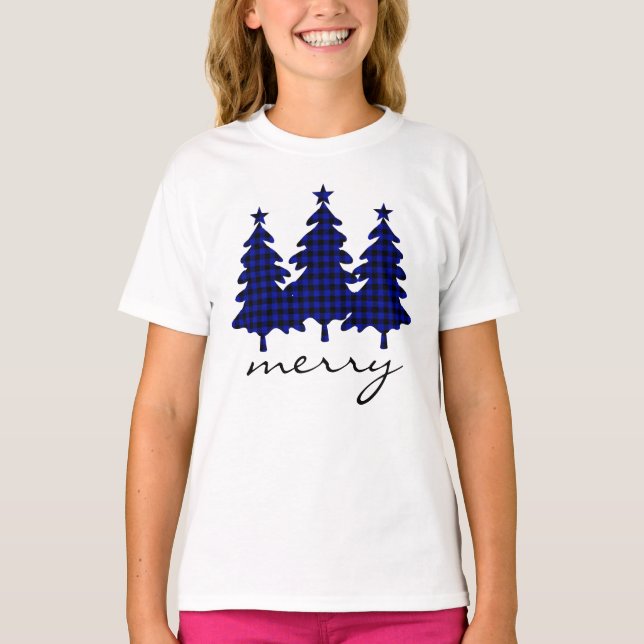 Blue Buffalo Check Pine Trees T-Shirt (Front)