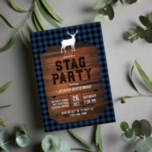 Blue Buffalo Check & Wood Stag Party Invitation