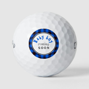 Blue Buffalo Plaid Baby Boy Coming Soon Golf Balls