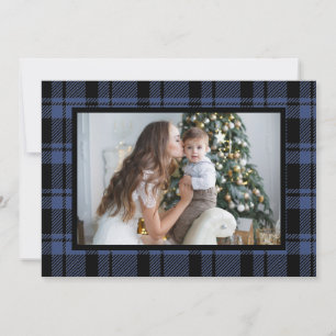 Blue Buffalo Plaid Christmas Photo Holiday Card