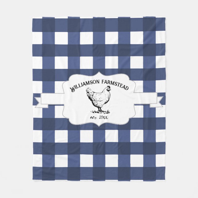Blue Buffalo Plaid Farm Chicken Fleece Blanket (Front)