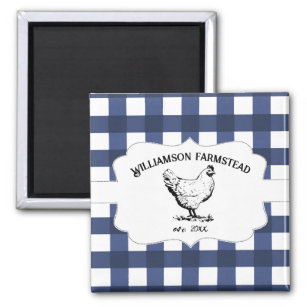 Blue Buffalo Plaid Farm Chicken Magnet
