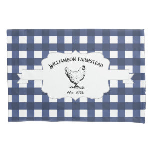 Blue Buffalo Plaid Farm Chicken Pillow Case